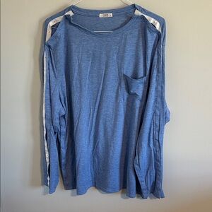 Blue Long Sleeve Men's Tee with snaps down each arm for shoulder surgery